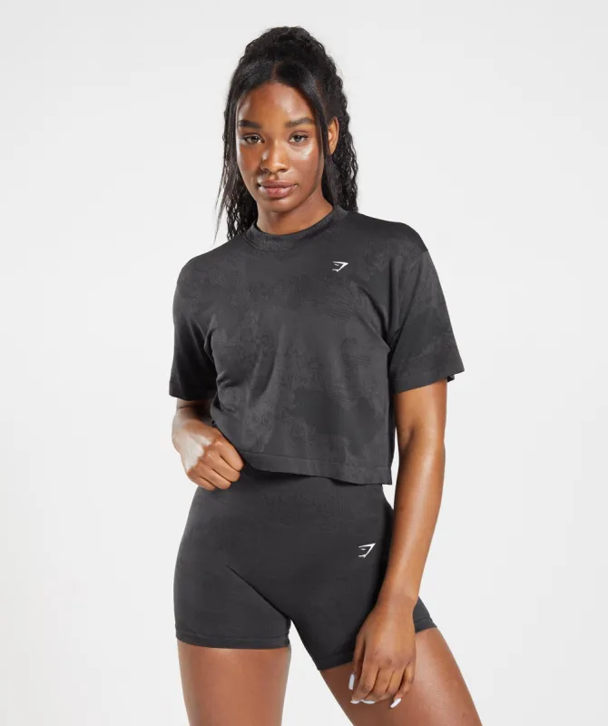 Gymshark Adapt Camo Seamless Crop Top - Black/Onyx Grey sold by Gymshark