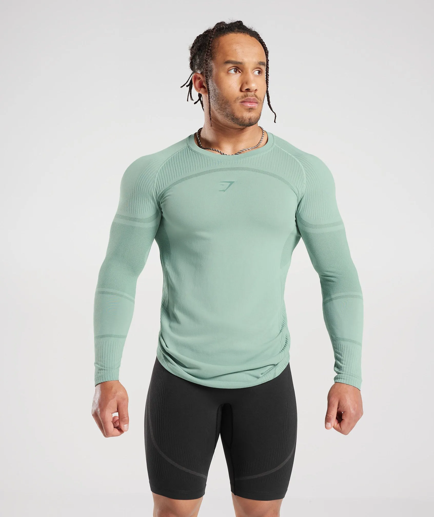 Gymshark 315 Seamless Long Sleeve T-Shirt - Frost Teal/Ink Teal sold by Gymshark