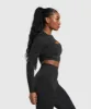 Gymshark Adapt Safari Seamless Long Sleeve Crop Top - Black/Asphalt Grey sold by Gymshark