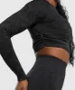 Gymshark Adapt Safari Seamless Long Sleeve Crop Top - Black/Asphalt Grey sold by Gymshark
