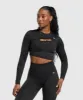 Gymshark Adapt Safari Seamless Long Sleeve Crop Top - Black/Asphalt Grey sold by Gymshark