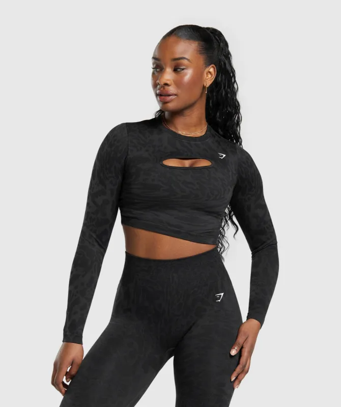 Gymshark Adapt Safari Seamless Long Sleeve Crop Top - Black/Asphalt Grey sold by Gymshark