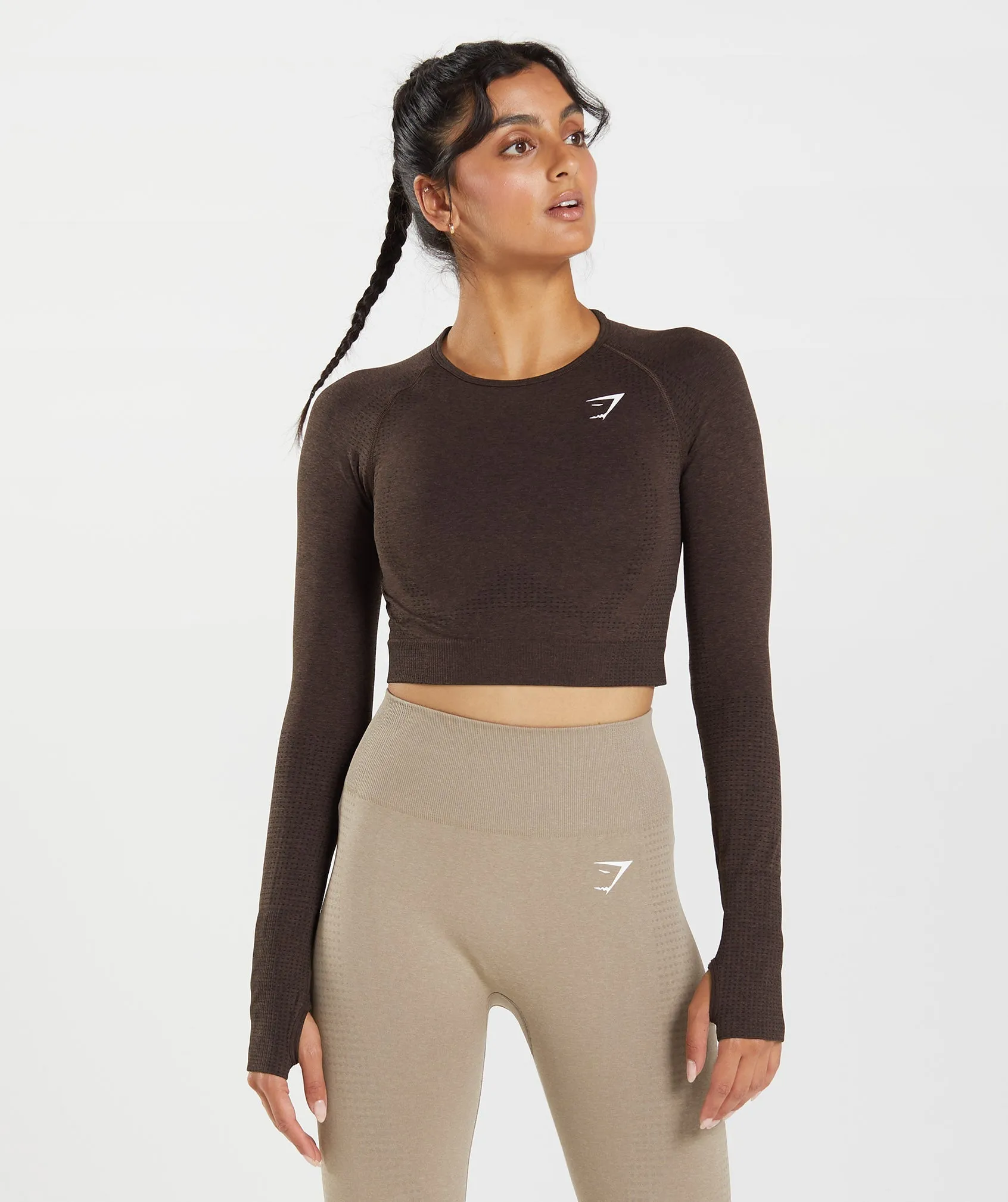 Gymshark Vital Seamless 2.0 Crop Top - Cherry Brown Marl sold by Gymshark product image thumbnail 3