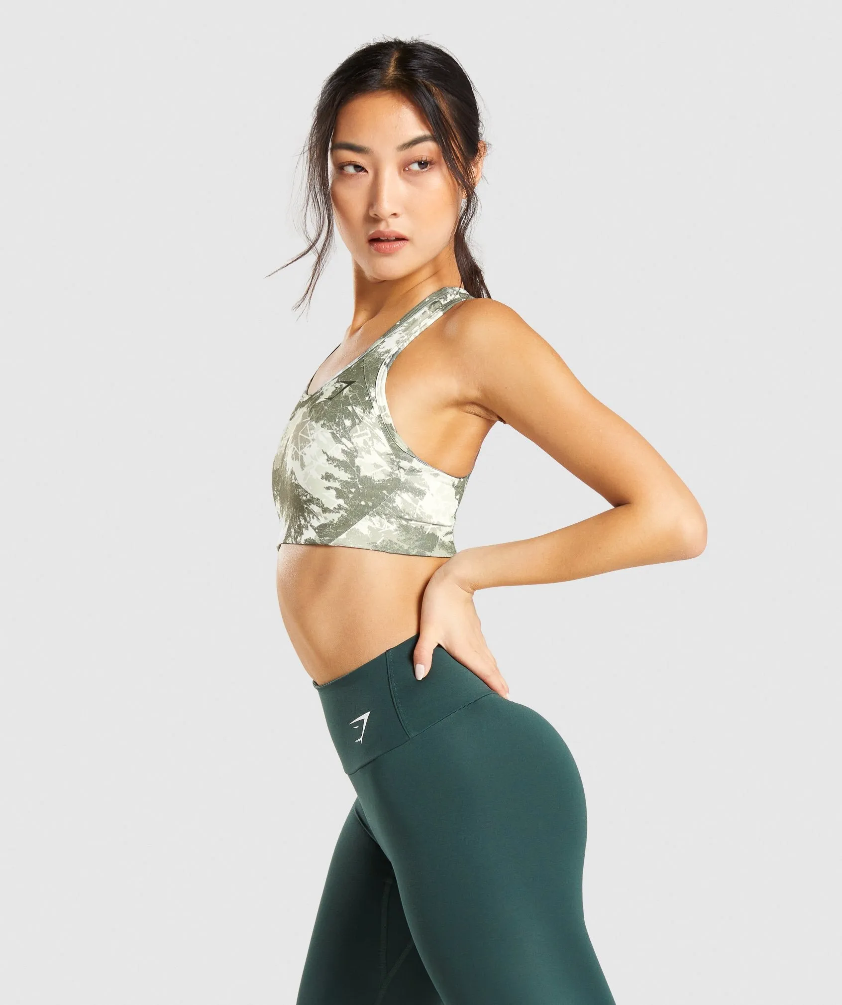 Gymshark Essential Racer Back Sports Bra - Light Green Camo Print sold by Gymshark product image thumbnail 3