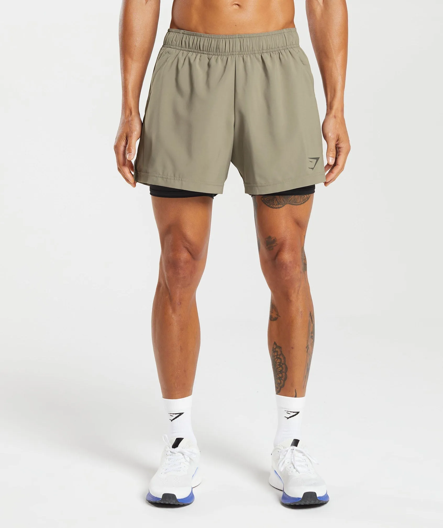 Gymshark Sport 5" 2 in 1 Shorts - Linen Brown/Black sold by Gymshark