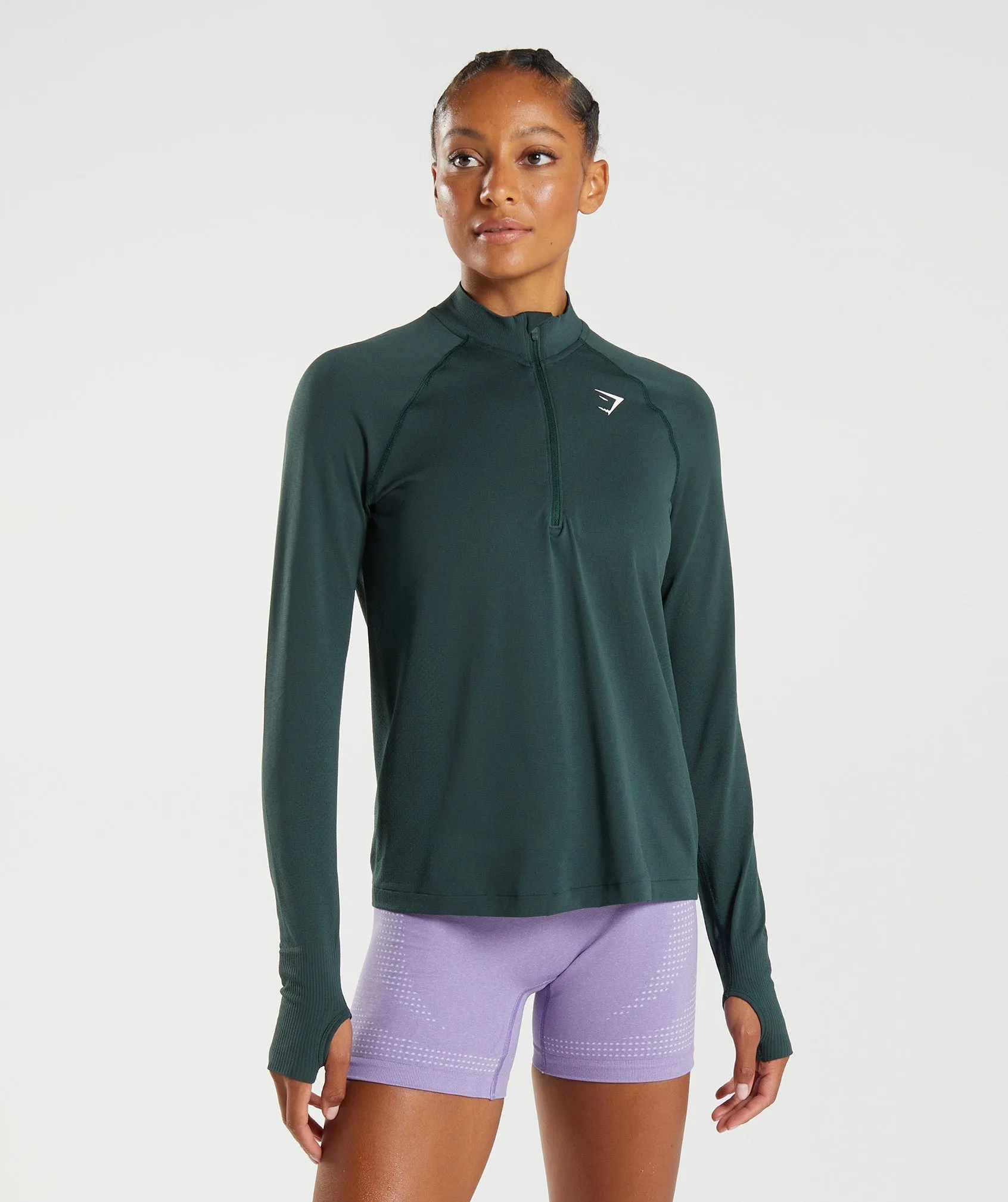 Gymshark Vital Seamless 1/2 Zip - Woodland Green Marl sold by Gymshark