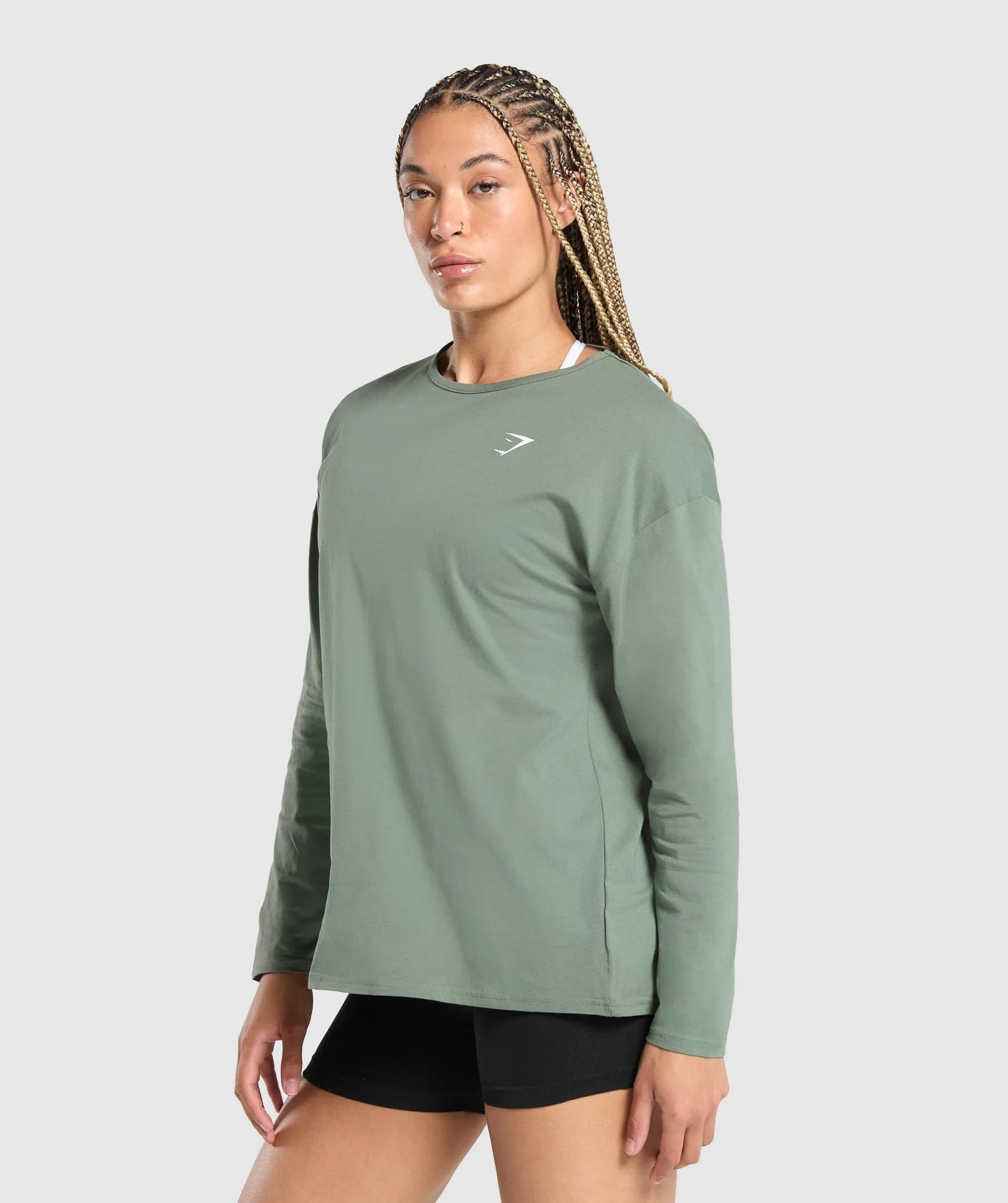 Gymshark Training Oversized Cotton Long Sleeve Top - Unit Green sold by Gymshark product image thumbnail 3