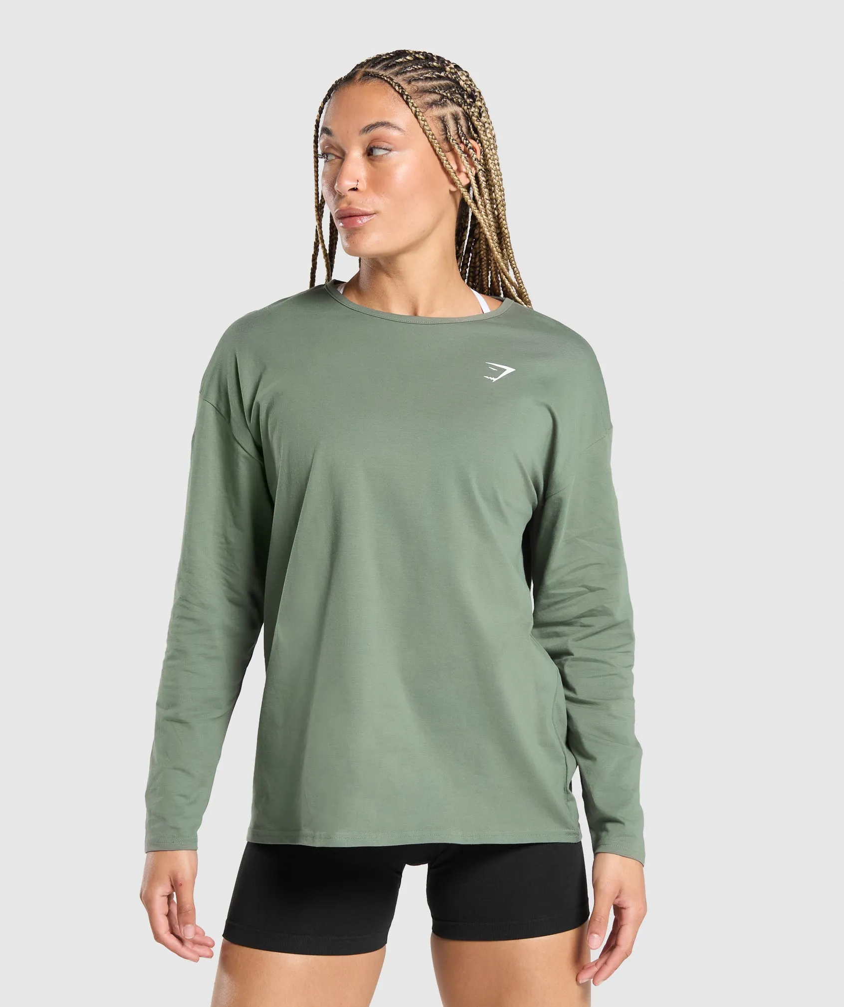 Gymshark Training Oversized Cotton Long Sleeve Top - Unit Green sold by Gymshark
