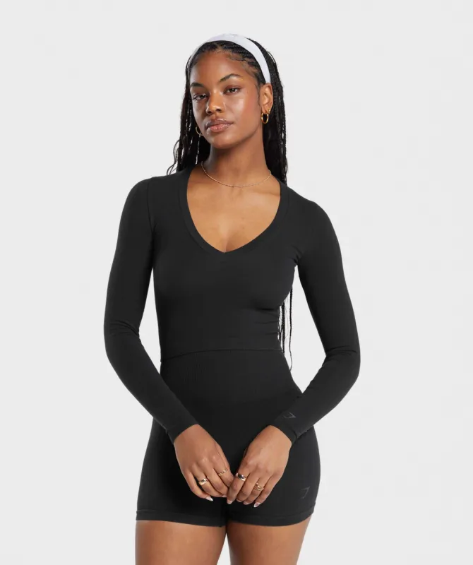 Gymshark Cotton Seamless Long Sleeve Midi Top - Black sold by Gymshark