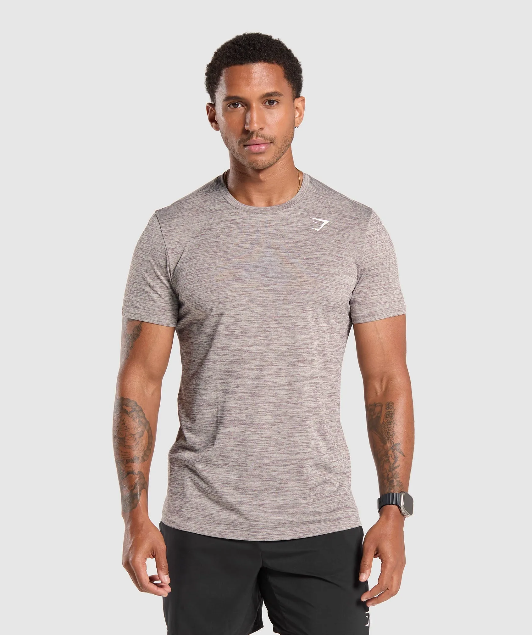 Gymshark Arrival Marl T-Shirt - Pebble Grey/Powder Mauve Marl sold by Gymshark