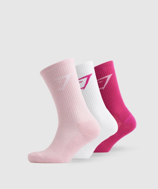 Gymshark Crew Socks 3pk - Magenta Pink/White/Sweet Pink sold by Gymshark