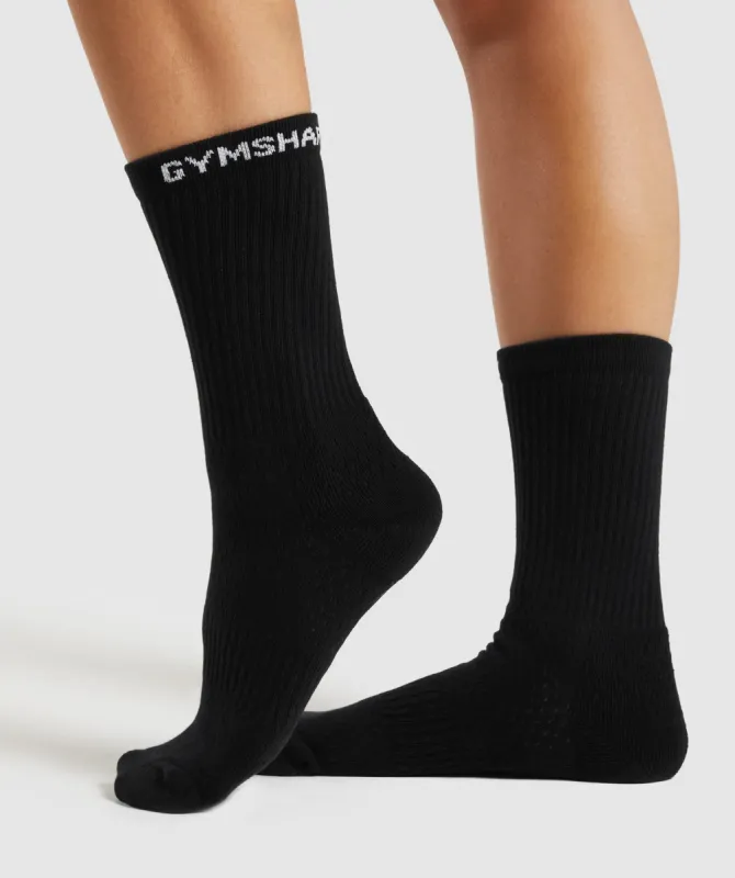 Gymshark Premium Logo Crew Socks 1pk - Black sold by Gymshark