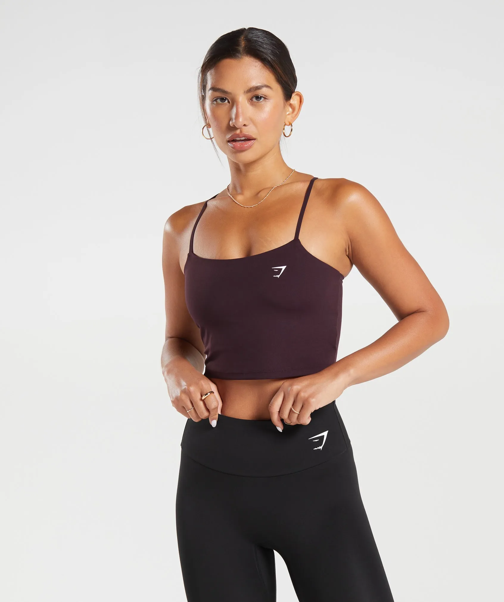 Gymshark Strappy Crop Cami Tank - Plum Brown sold by Gymshark