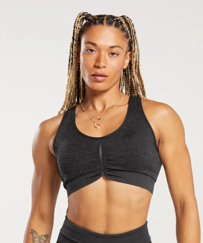 Gymshark Adapt Pattern Seamless Longline Bra - Black/Graphite Grey sold by Gymshark