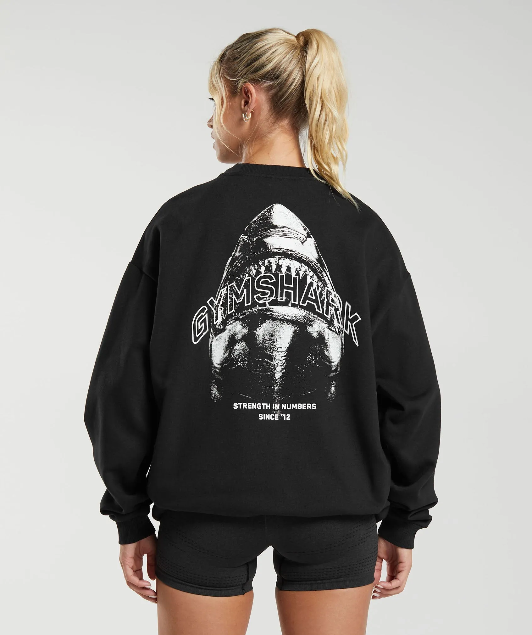 Gymshark Shark Attack Oversized Sweatshirt - Black sold by Gymshark