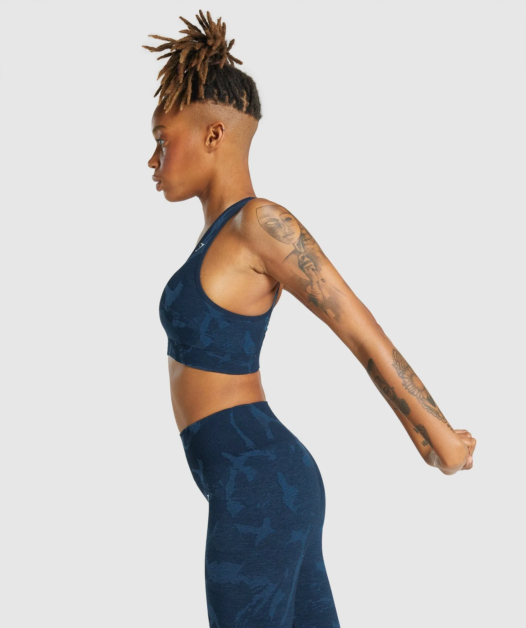 Gymshark Adapt Camo Seamless Racer Back Sports Bra - Savanna | Navy sold by Gymshark product image thumbnail 3