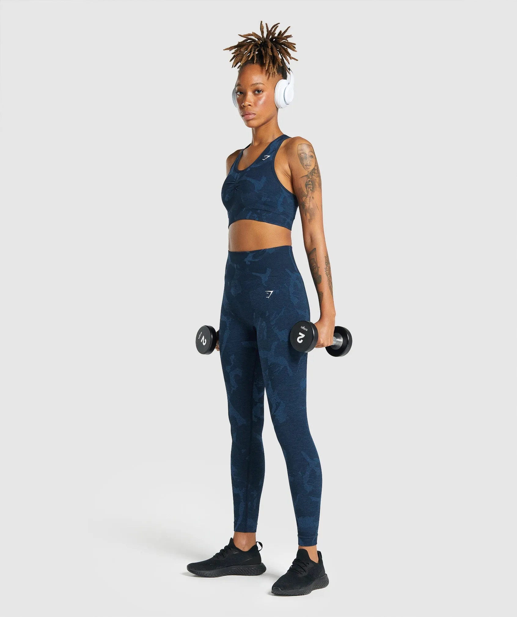 Gymshark Adapt Camo Seamless Racer Back Sports Bra - Savanna | Navy sold by Gymshark product image thumbnail 4