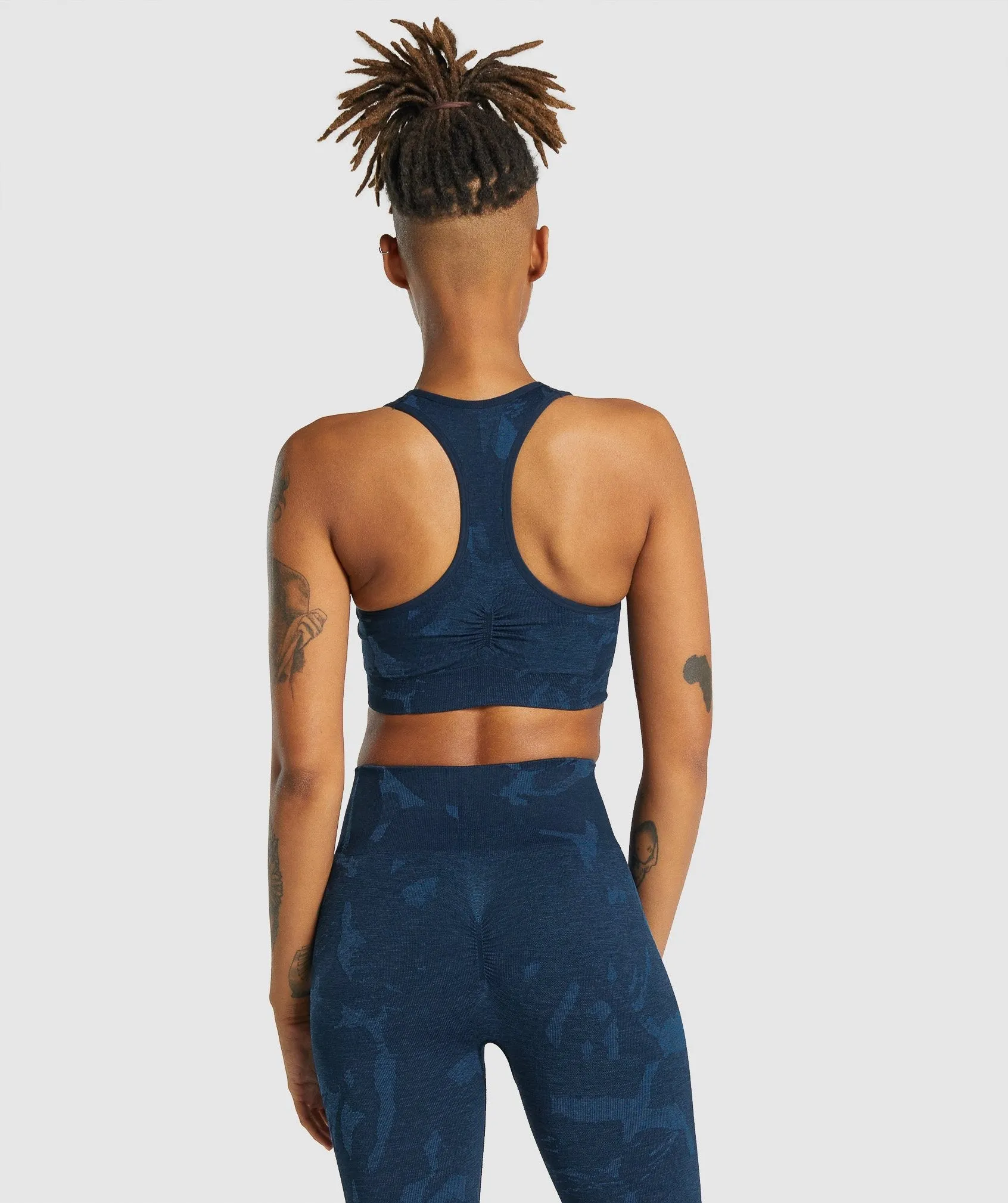 Gymshark Adapt Camo Seamless Racer Back Sports Bra - Savanna | Navy sold by Gymshark product image thumbnail 2