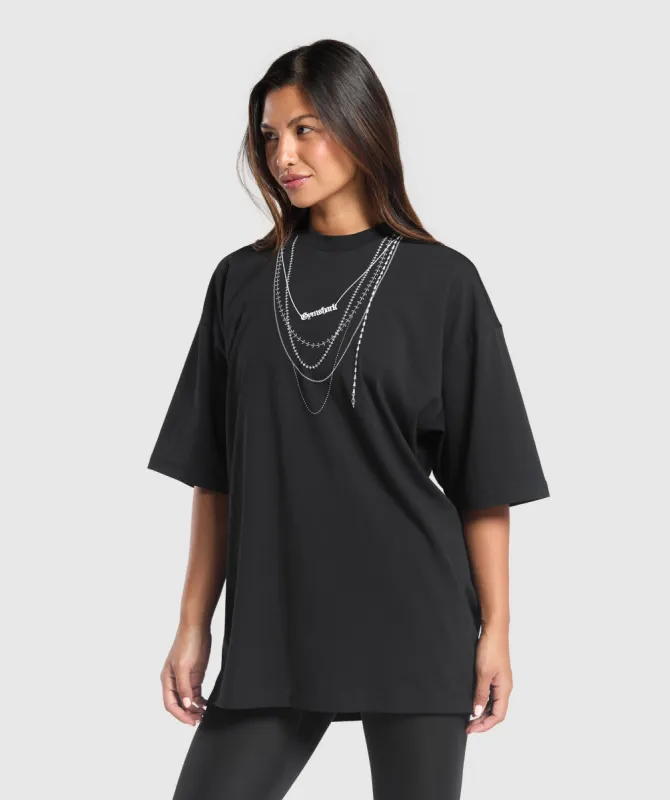 Gymshark Elevate Chain Oversized T-Shirt - Black sold by Gymshark