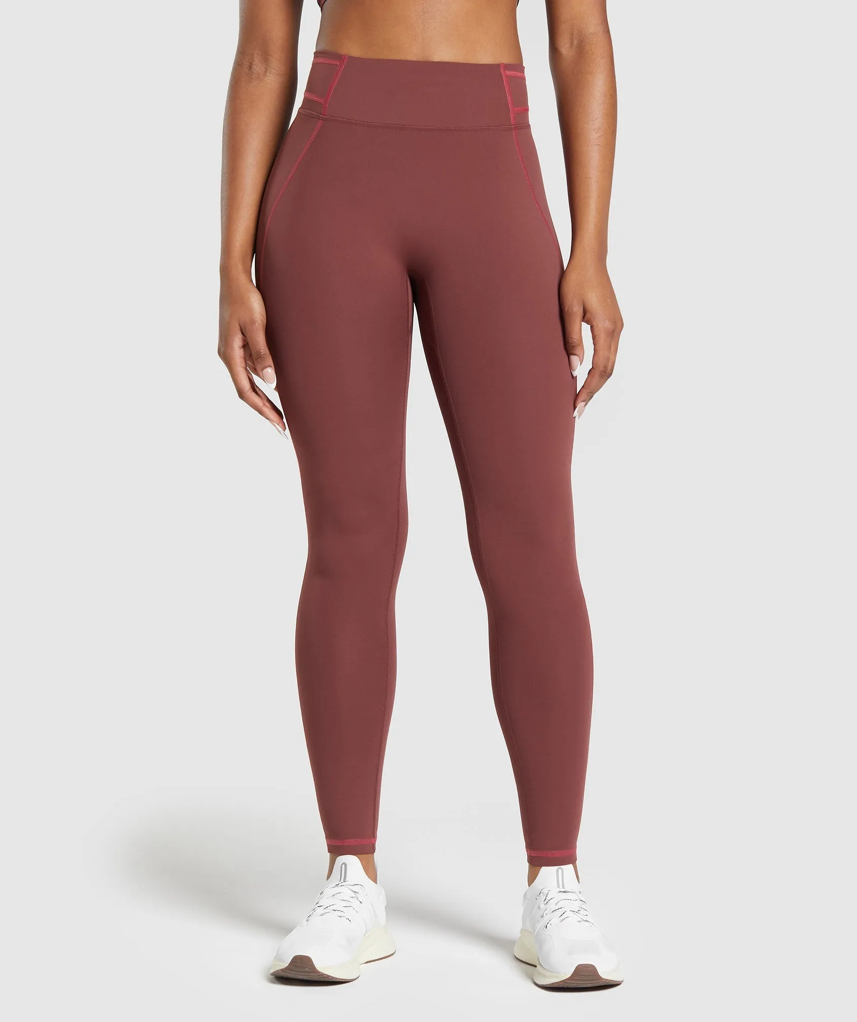 Gymshark Stitch Feature Leggings - Burgundy Brown sold by Gymshark