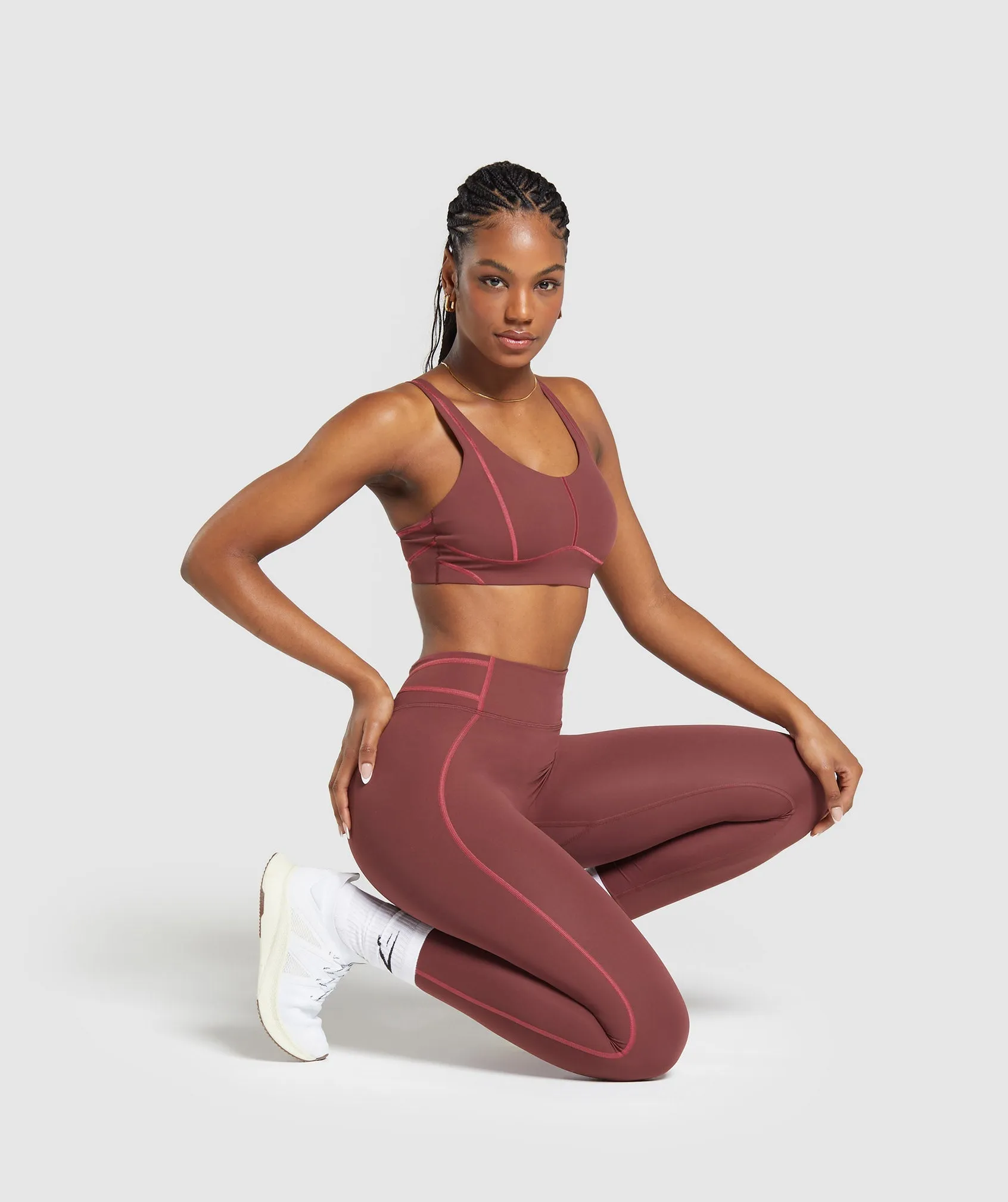 Gymshark Stitch Feature Leggings - Burgundy Brown sold by Gymshark product image thumbnail 4