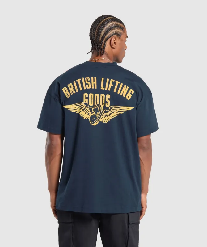 Gymshark British Lifting Goods Graphic T-Shirt - Navy sold by Gymshark