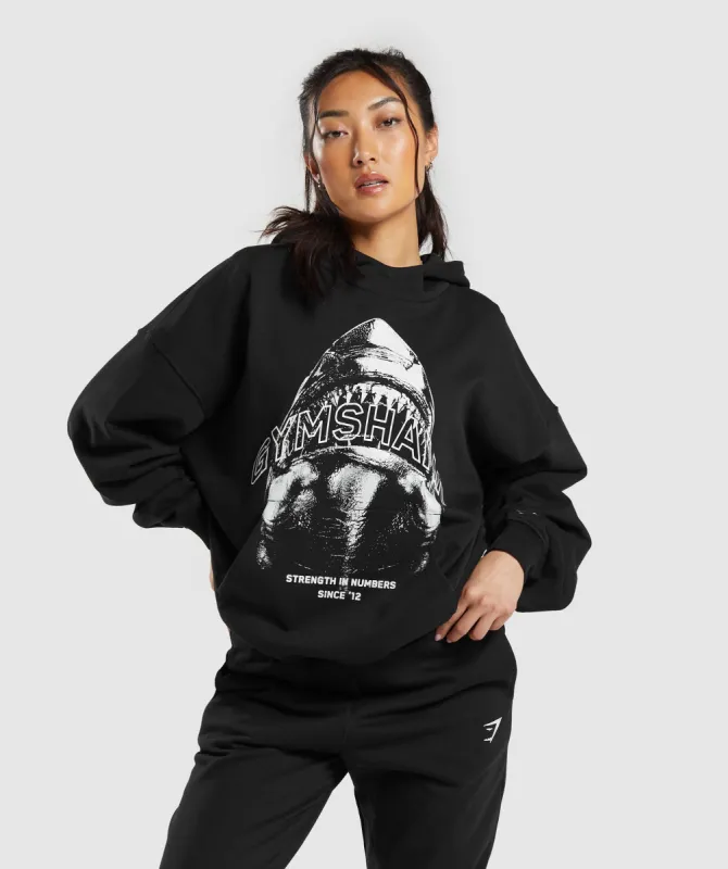 Gymshark Shark Attack Oversized Hoodie - Black sold by Gymshark