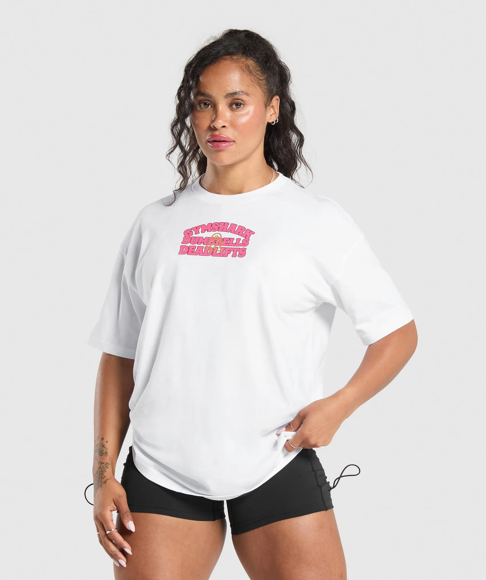 Gymshark Dumbells & Deadlifts Oversized T-Shirt - White sold by Gymshark