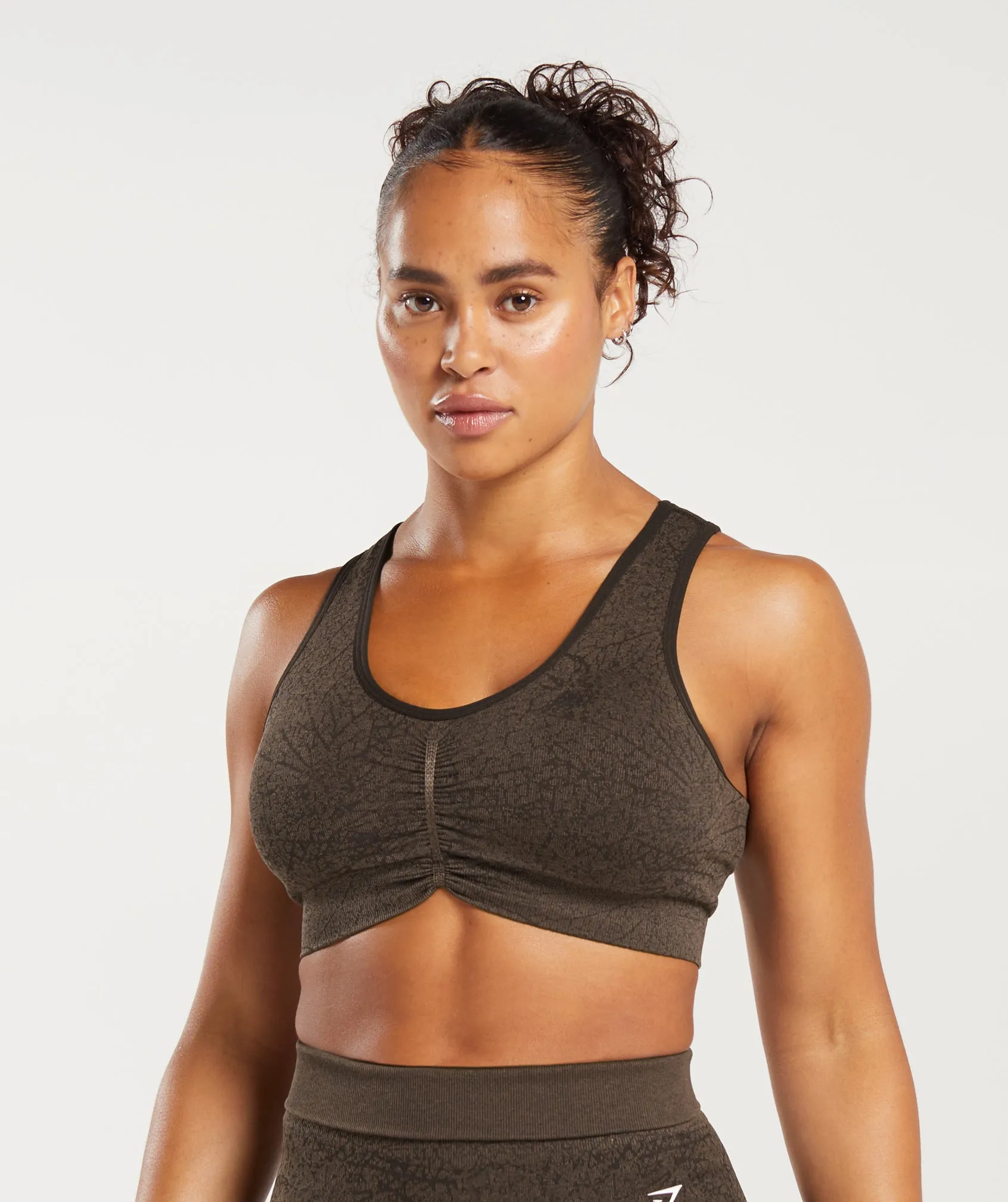Gymshark Adapt Pattern Seamless Longline Bra - Woodland Brown/Soul Brown sold by Gymshark