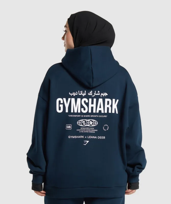 GS X Leana Deeb Oversized Graphic Hoodie - Navy made by Gymshark