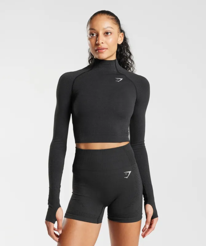 Gymshark Vital Seamless 2.0 High Neck Midi Top - Black Marl sold by Gymshark
