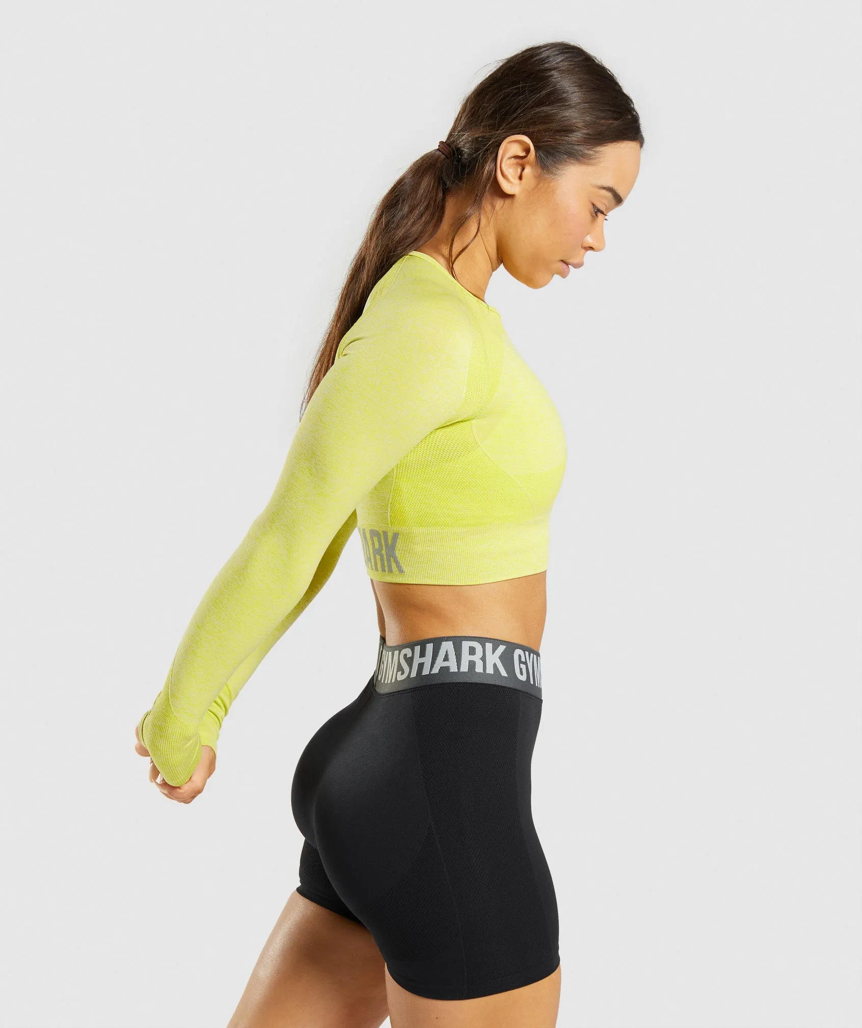 Gymshark Flex Sports Long Sleeve Crop Top - Glitch Yellow Marl sold by Gymshark product image thumbnail 3