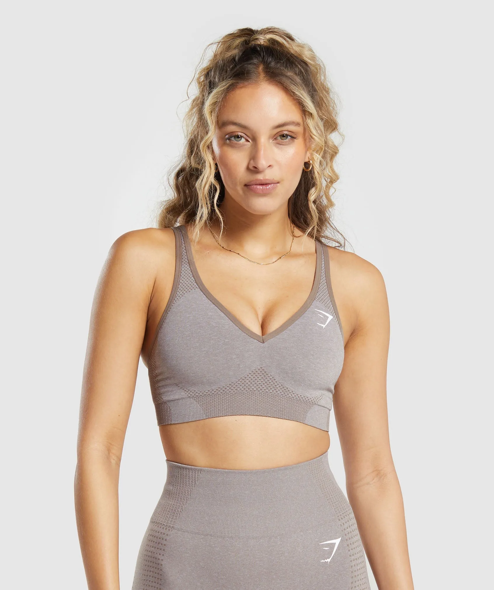 Gymshark Vital V Neck Sports Bra - Warm Taupe Marl sold by Gymshark