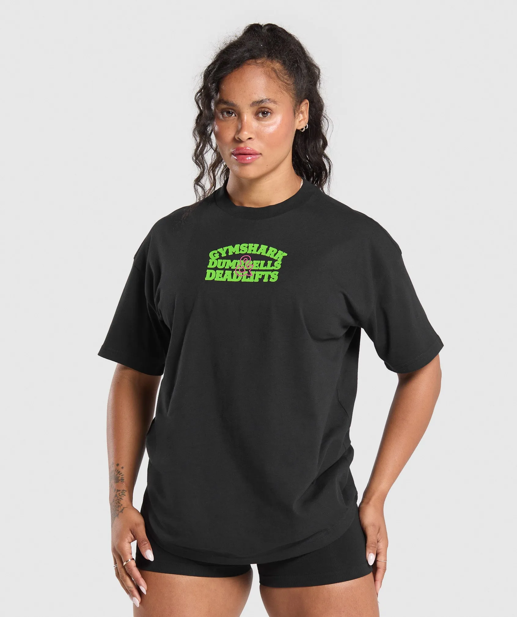 Gymshark Dumbells & Deadlifts Oversized T-Shirt - Black sold by Gymshark