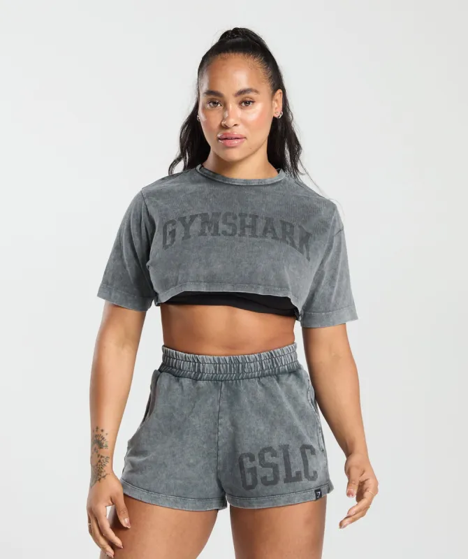 Gymshark Collegiate Shadow Washed Crop Top - Asphalt Grey sold by Gymshark