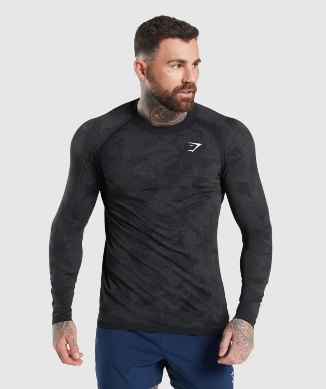 Gymshark Geo Seamless Long Sleeve T-Shirt - Black/Charcoal Grey sold by Gymshark