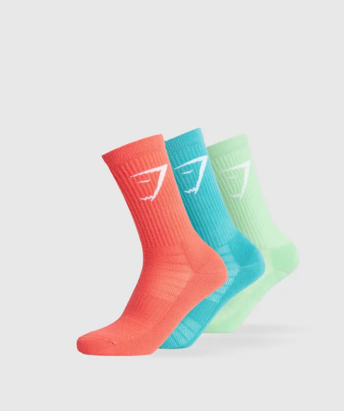 Gymshark Crew Socks 3pk - Wannabe Orange/Artificial Teal/Bring It Green sold by Gymshark