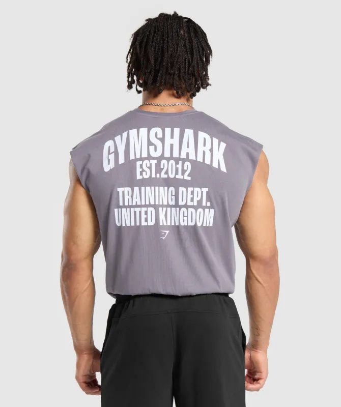 Gymshark Training Dept. UK Cut Off Tank - Fog Purple sold by Gymshark