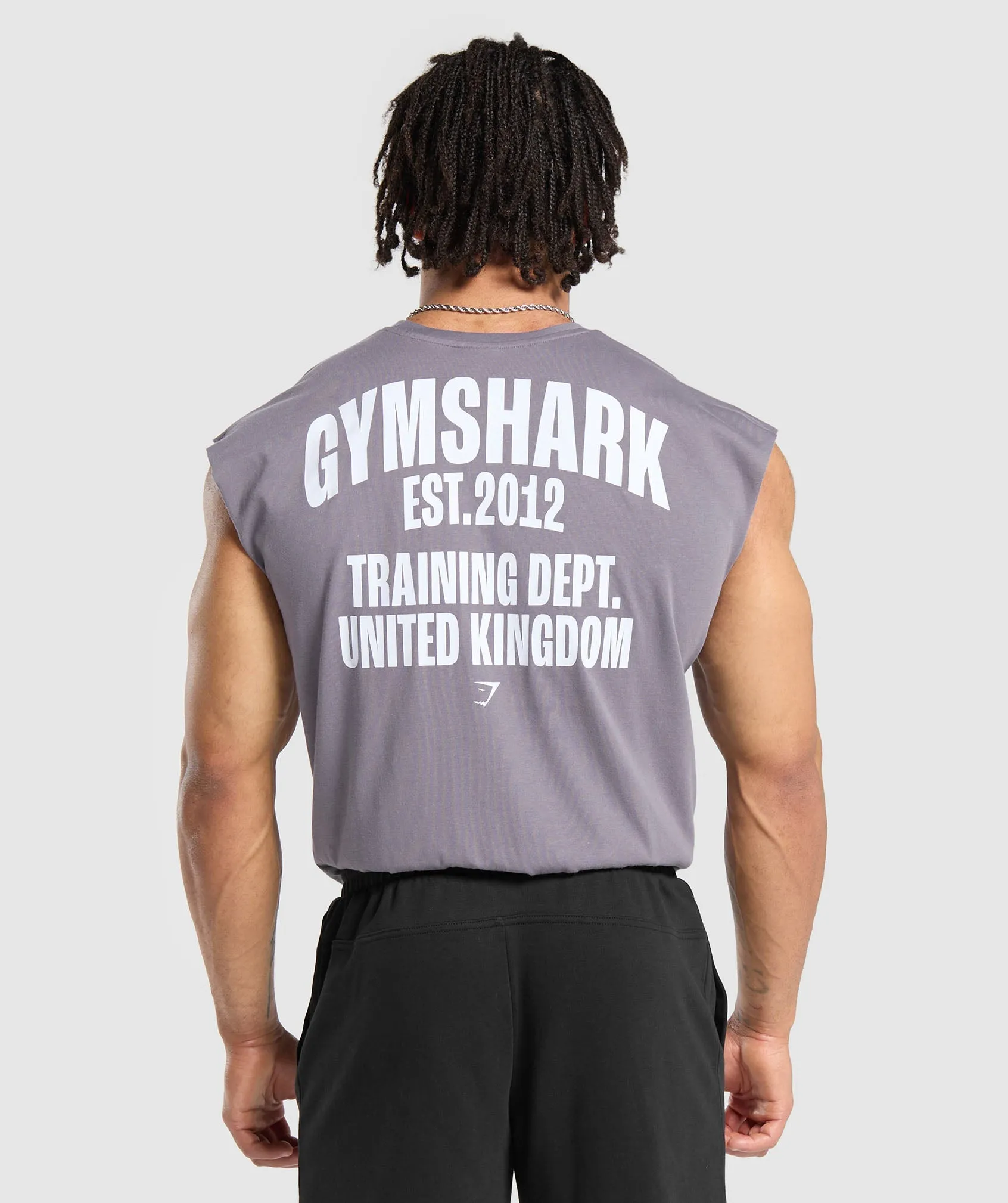 Gymshark Training Dept. UK Cut Off Tank - Fog Purple sold by Gymshark