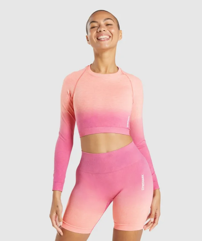Gymshark Adapt Ombre Seamless Long Sleeve Crop Top - Orange Marl/Pink sold by Gymshark