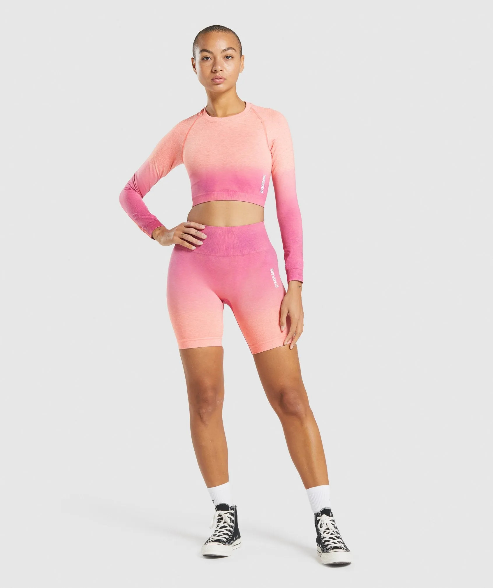 Gymshark Adapt Ombre Seamless Long Sleeve Crop Top - Orange Marl/Pink sold by Gymshark product image thumbnail 3