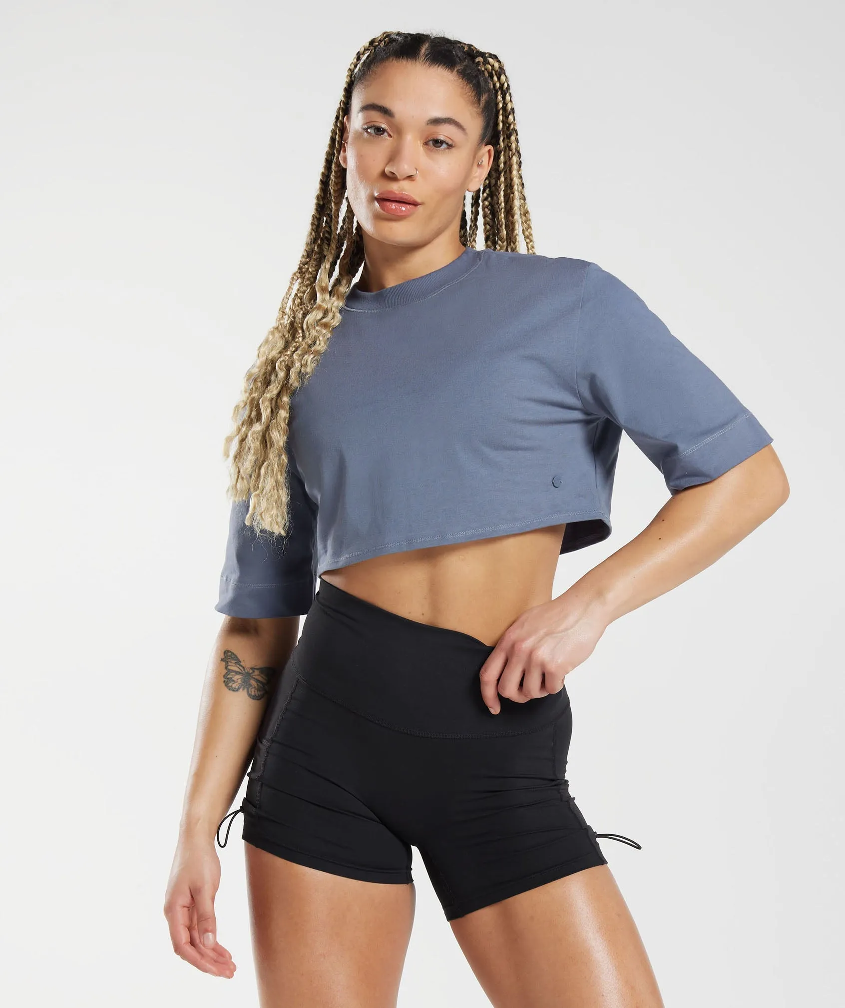 Gymshark Cotton Boxy Crop Top - Evening Blue sold by Gymshark