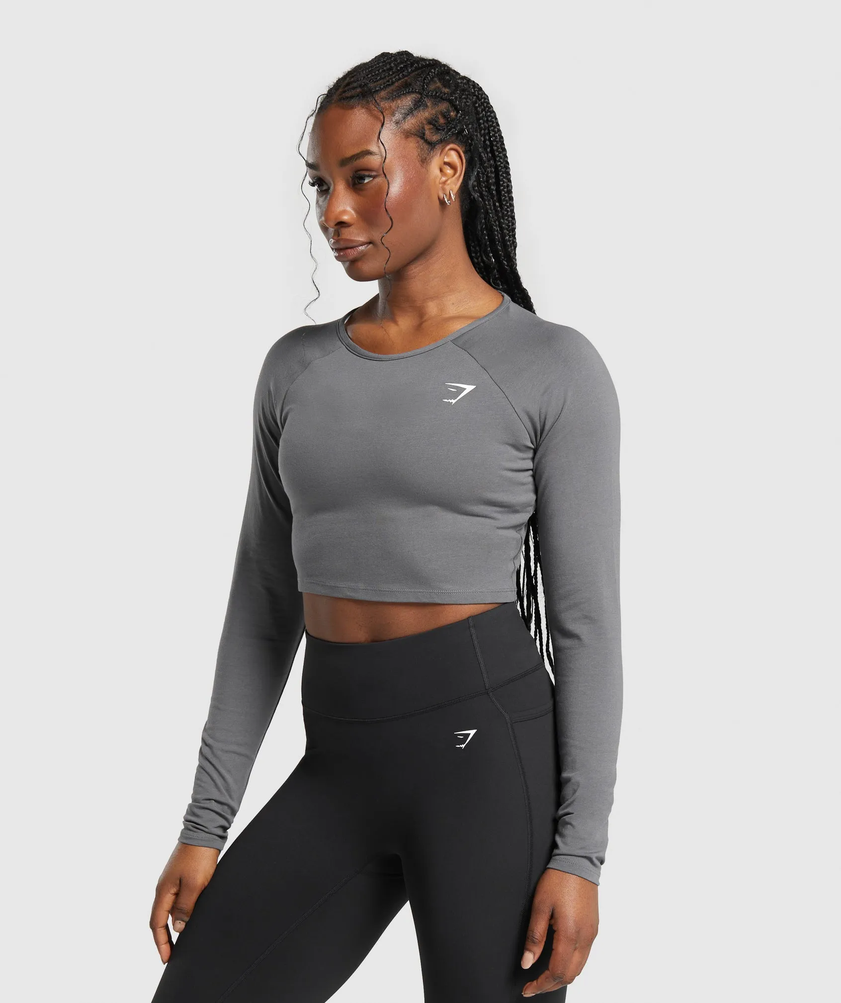 Gymshark Lifting Essential Long Sleeve Crop Top - Pitch Grey sold by Gymshark product image thumbnail 3