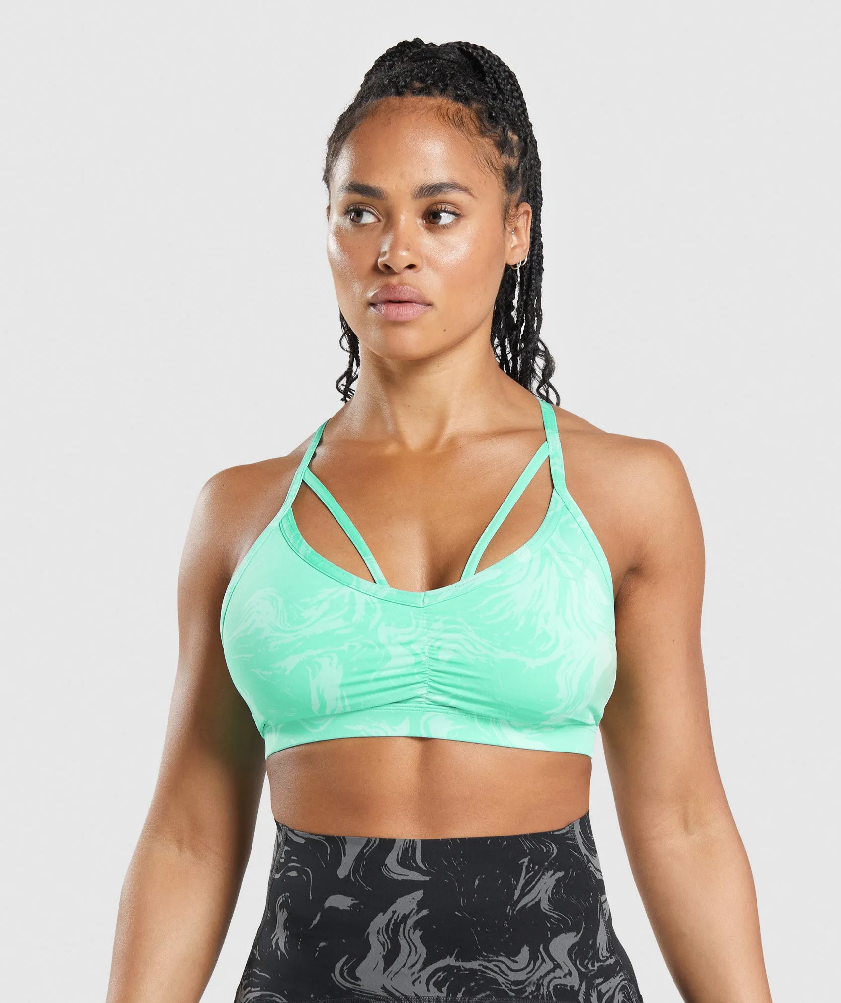 GS Power Sports Bra - Bright Turquoise Print sold by Gymshark