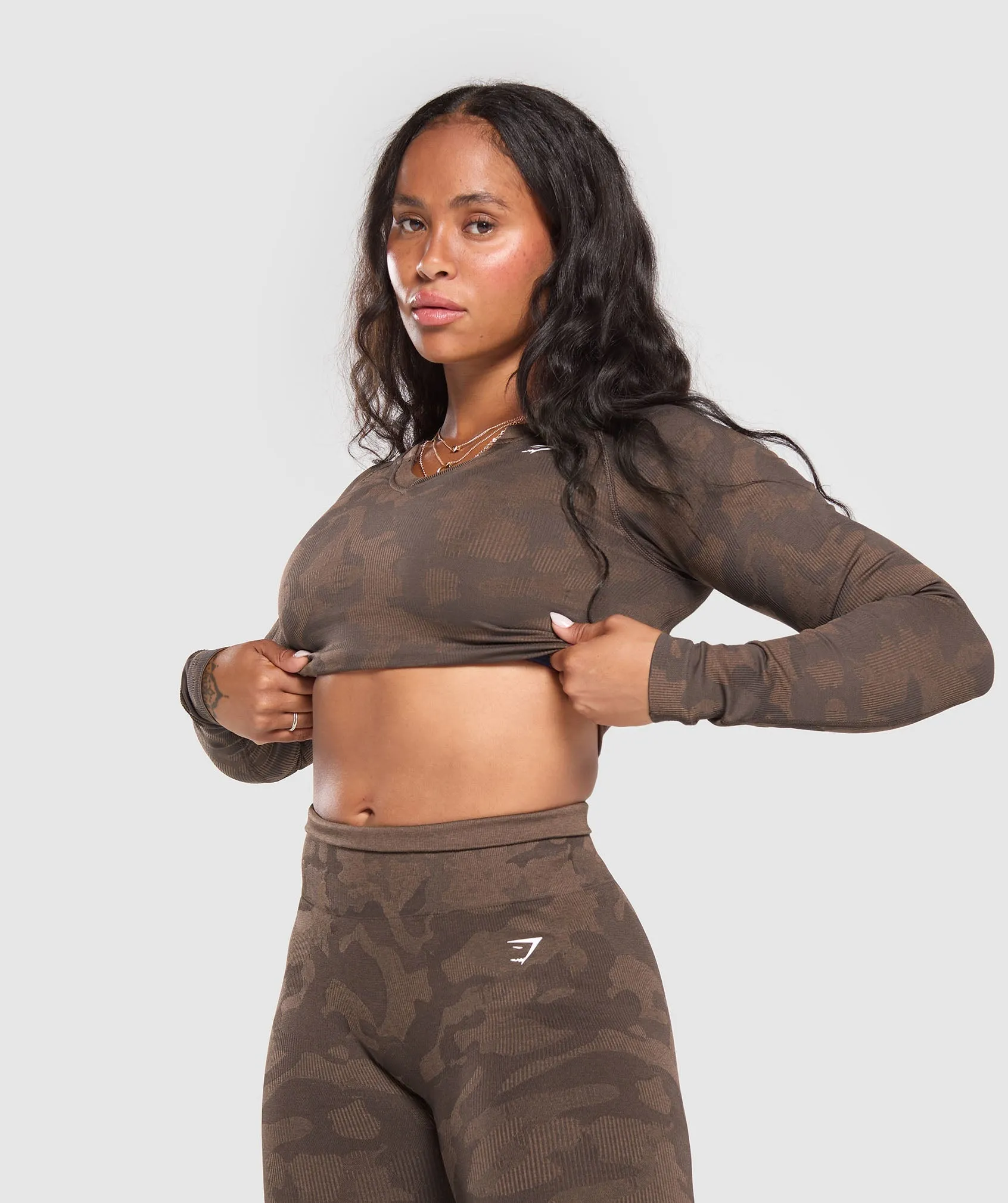Gymshark Adapt Camo Long Sleeve Crop Top - Deep Brown/ Soul Brown sold by Gymshark product image thumbnail 5