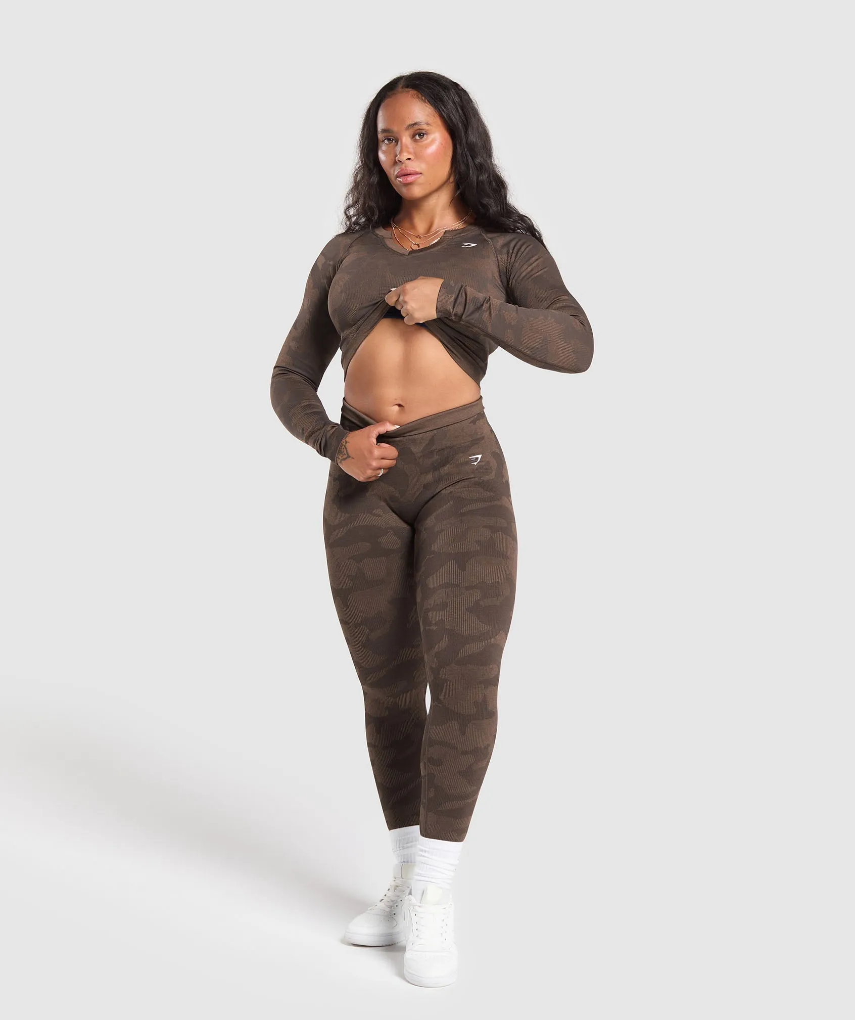 Gymshark Adapt Camo Long Sleeve Crop Top - Deep Brown/ Soul Brown sold by Gymshark product image thumbnail 4