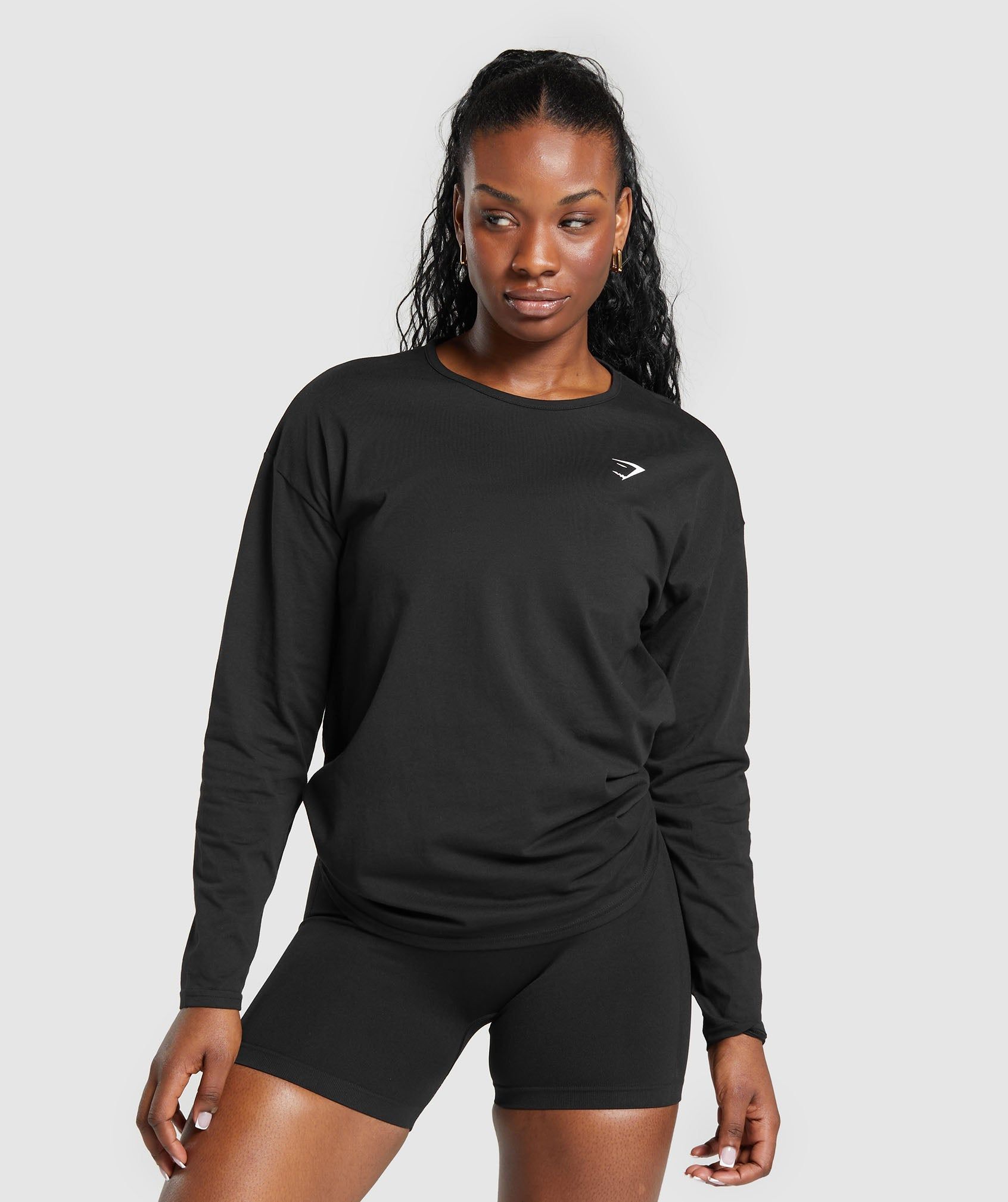 Gymshark Lifting Oversized Cotton Long Sleeve Top - Black sold by Gymshark