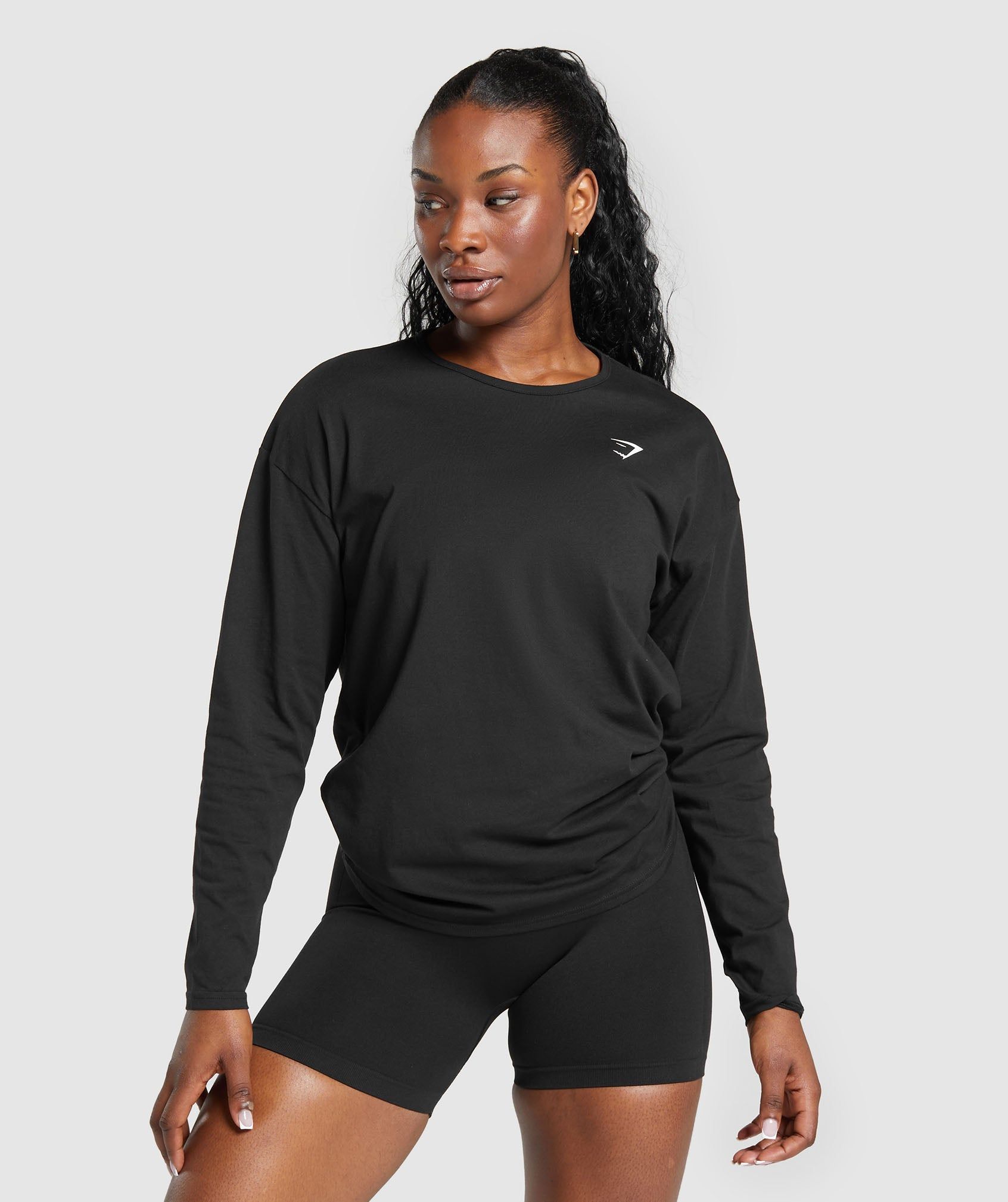 Gymshark Lifting Oversized Cotton Long Sleeve Top - Black sold by Gymshark product image thumbnail 3