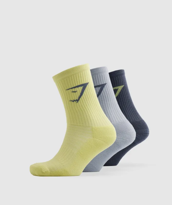 Gymshark Crew Socks 3pk - Green/Grey/Blue sold by Gymshark