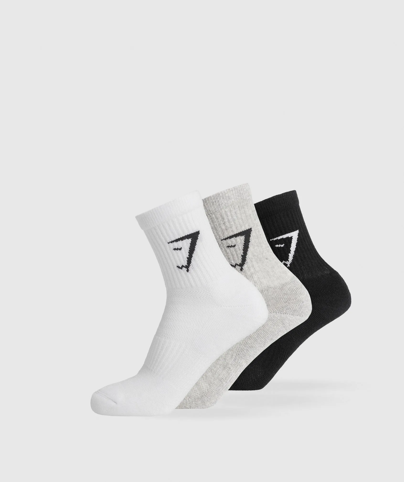 Gymshark Midi 3pk Socks - White/Light Grey Core Marl/Black sold by Gymshark